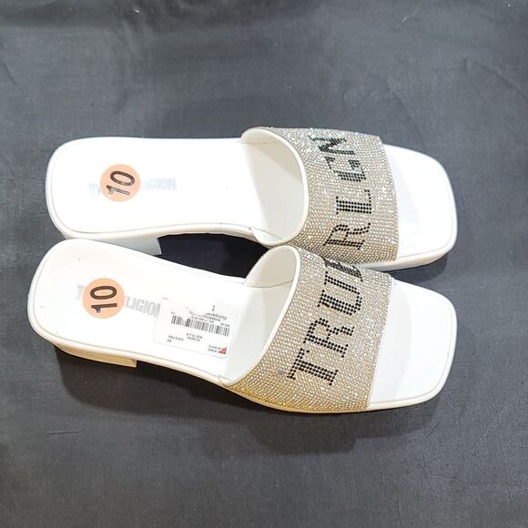 BRAND NEW TRUE RELIGION EMBELLISHMENTS BLOCK HEEL MULE  OPEN GLITTER SANDAL - Picture 7 of 13